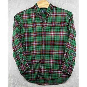 Polo Flannel Shirt‎ Ralph Lauren Green Plaid Cotton Vintage Men's Size Large L